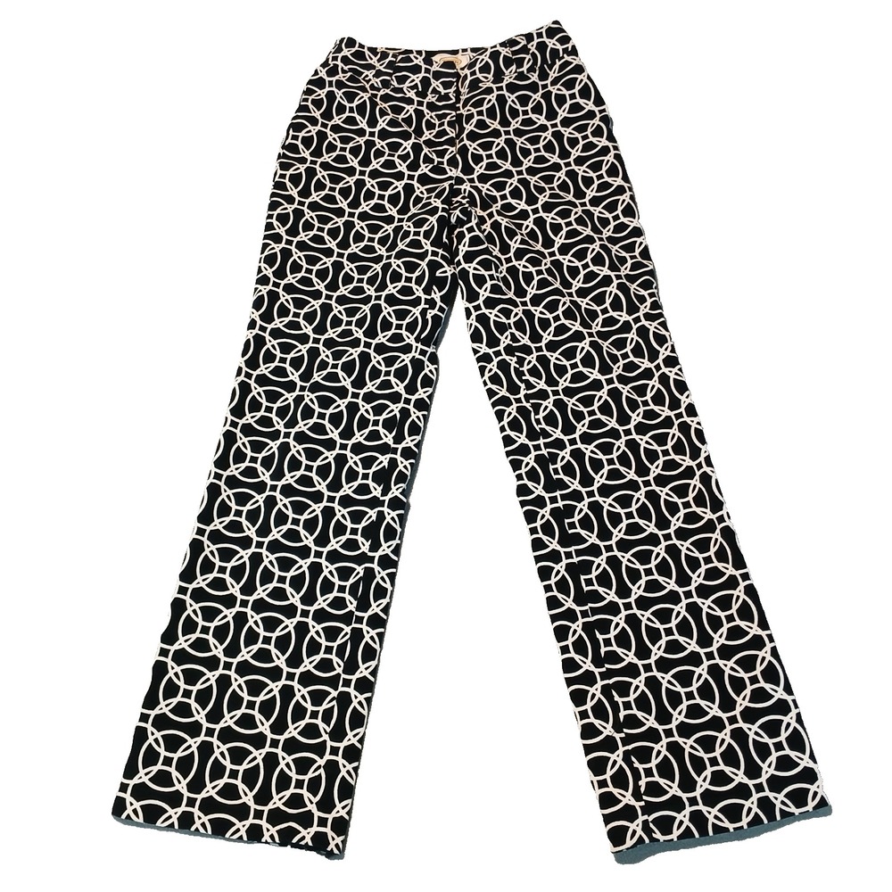 Talbots Petites Womens Size 2 Velvet Straight Leg Pants Black‎ Geometric Vintage
